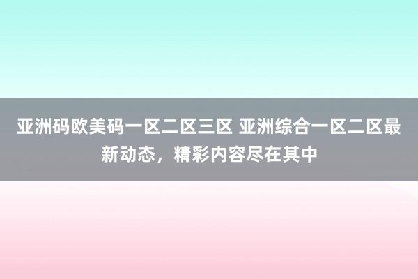 亚洲码欧美码一区二区三区 亚洲综合一区二区最新动态，精彩内容尽在其中