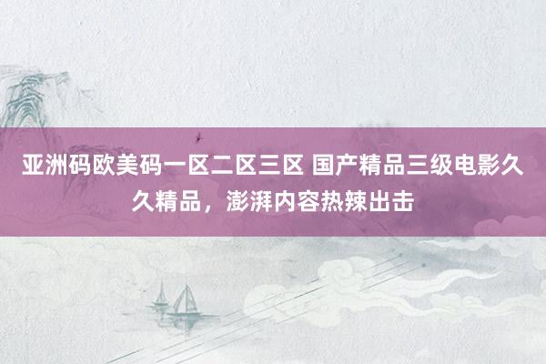 亚洲码欧美码一区二区三区 国产精品三级电影久久精品，澎湃内容热辣出击